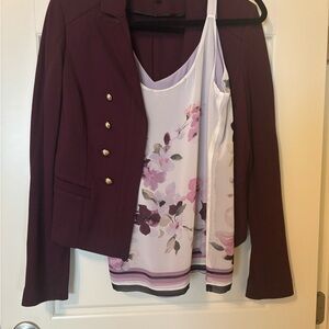 White House Black Market Maroon Blazer with Gold Accents